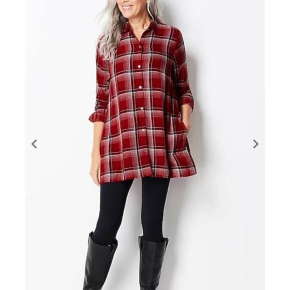 J. Jill Mixed Plaid Double Cloth Tunic Top Small Petite - Picture 1 of 11